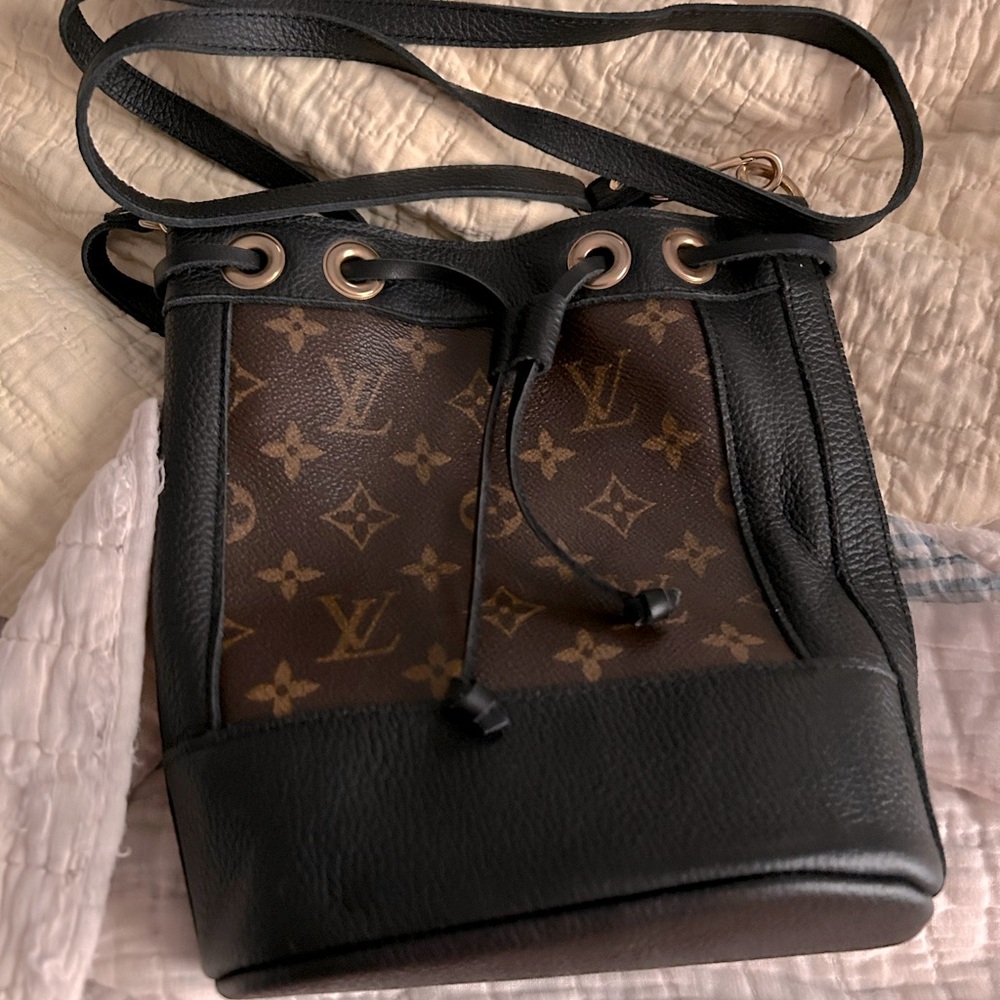 Vintage Boho Bag  Monogram Black and Brown Crossbody Bag.